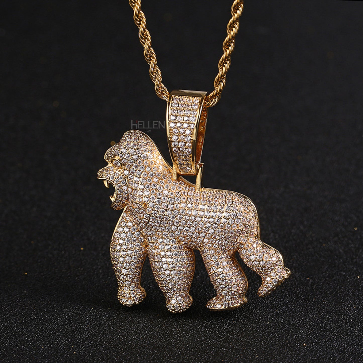 Roaring King Gorilla Ice Out Pendant Necklace For Men's