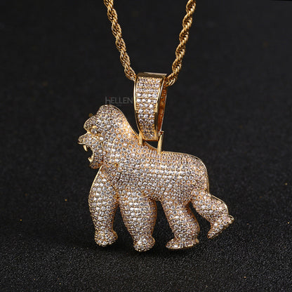 Roaring King Gorilla Ice Out Pendant Necklace For Men's