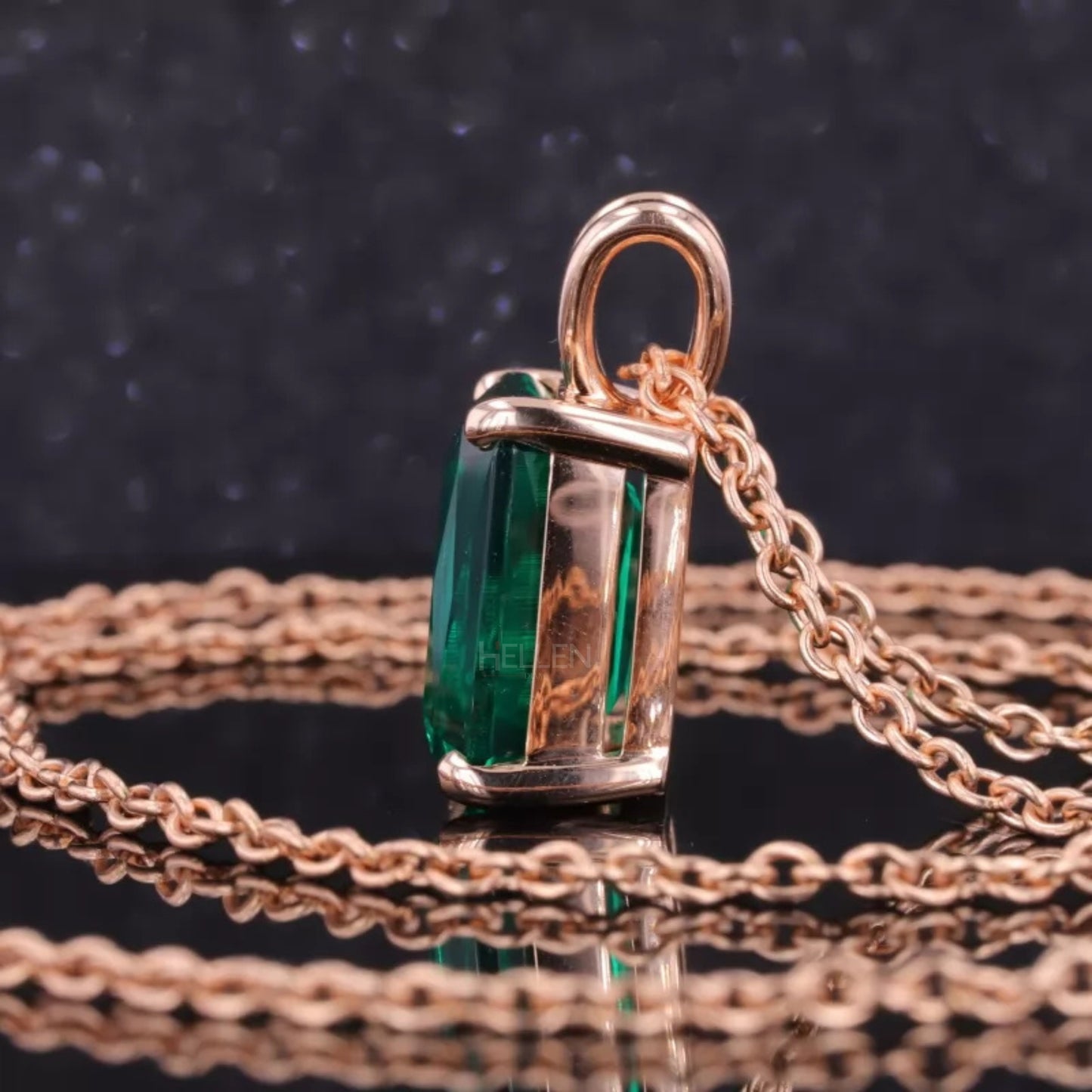 Emerald Gemstone Solitaire Necklace With Single Loop