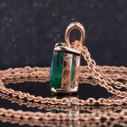 Emerald Gemstone Solitaire Necklace With Single Loop