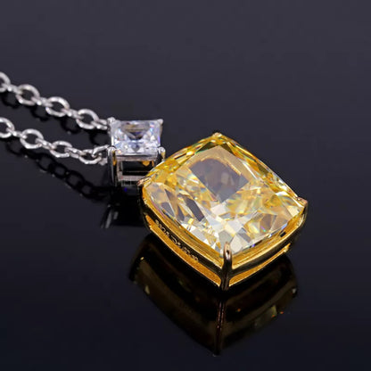 Elongated Cushion Yellow Sapphire & Princess Moissanite Necklace