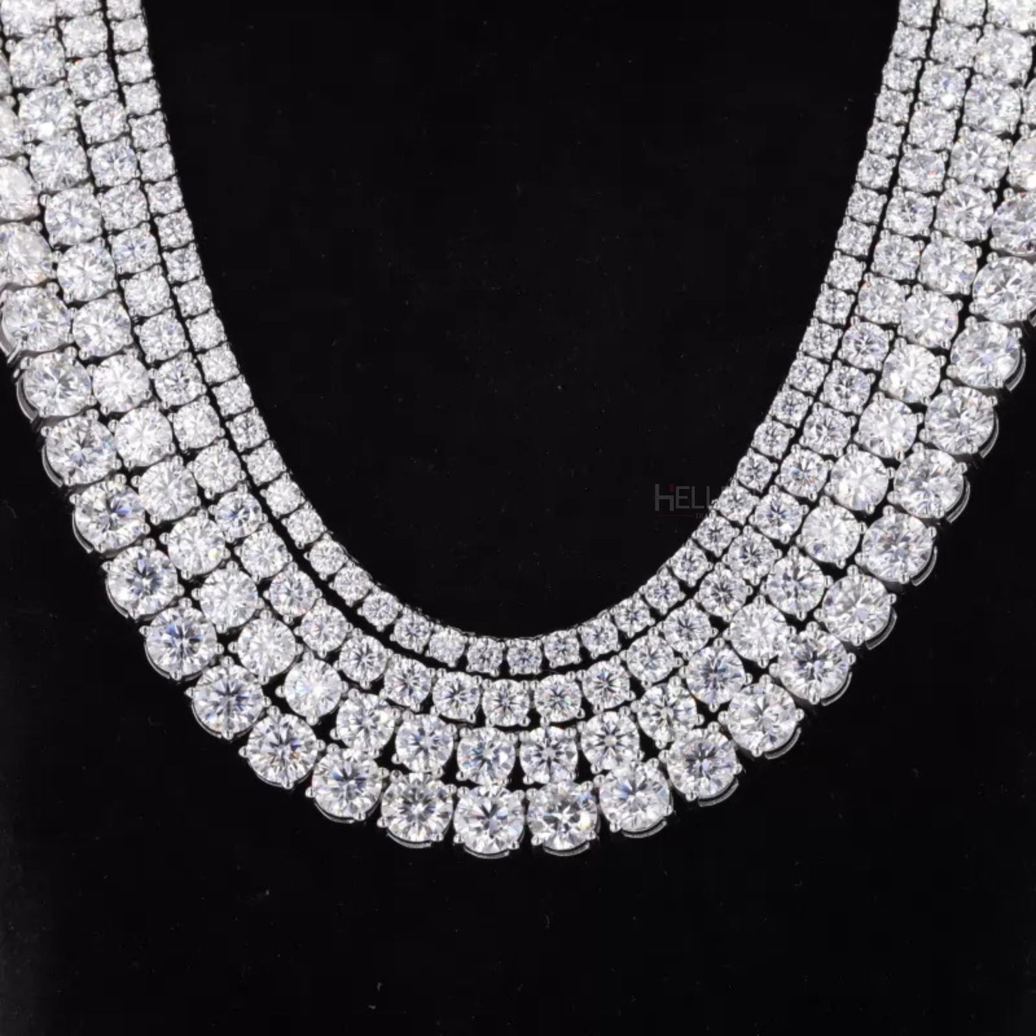 Signature round cut moissanite tennis chain necklace – elegant sparkle available in multiple lengths for layering or statement wear

