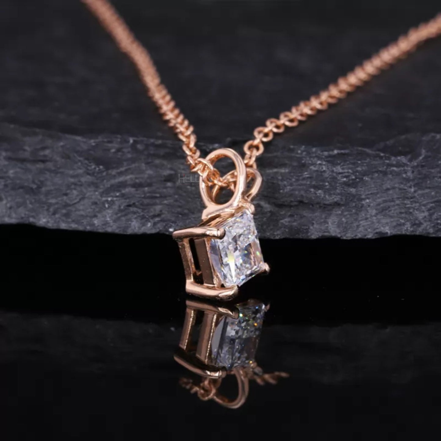 Princess Cut 4  Prong Dual Loop Solitaire Moissanite Necklace