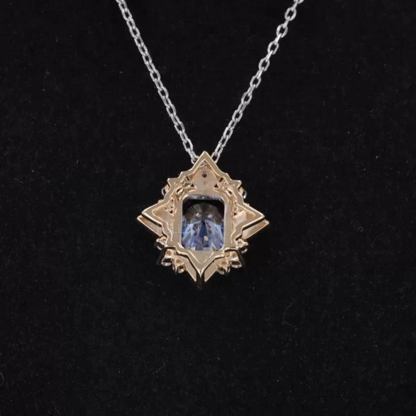 Spirit Flower Blue Radiant Cut Sapphire Gemstone Necklace