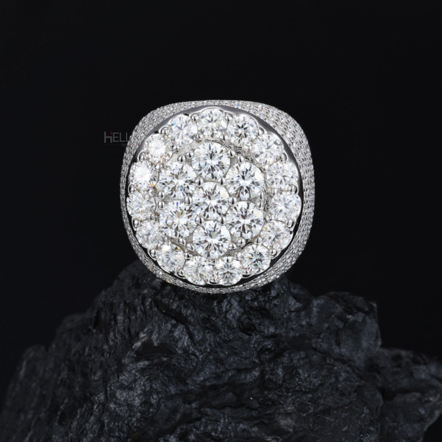 large Flower Shaped Round Cut Moissanite Hip Hop Ring