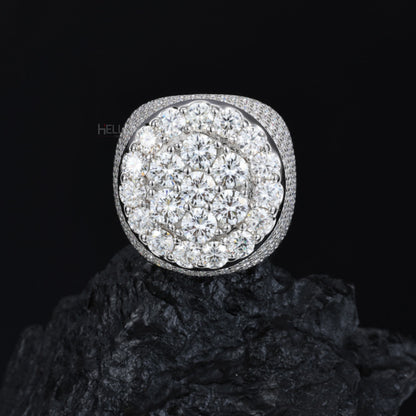 large Flower Shaped Round Cut Moissanite Hip Hop Ring