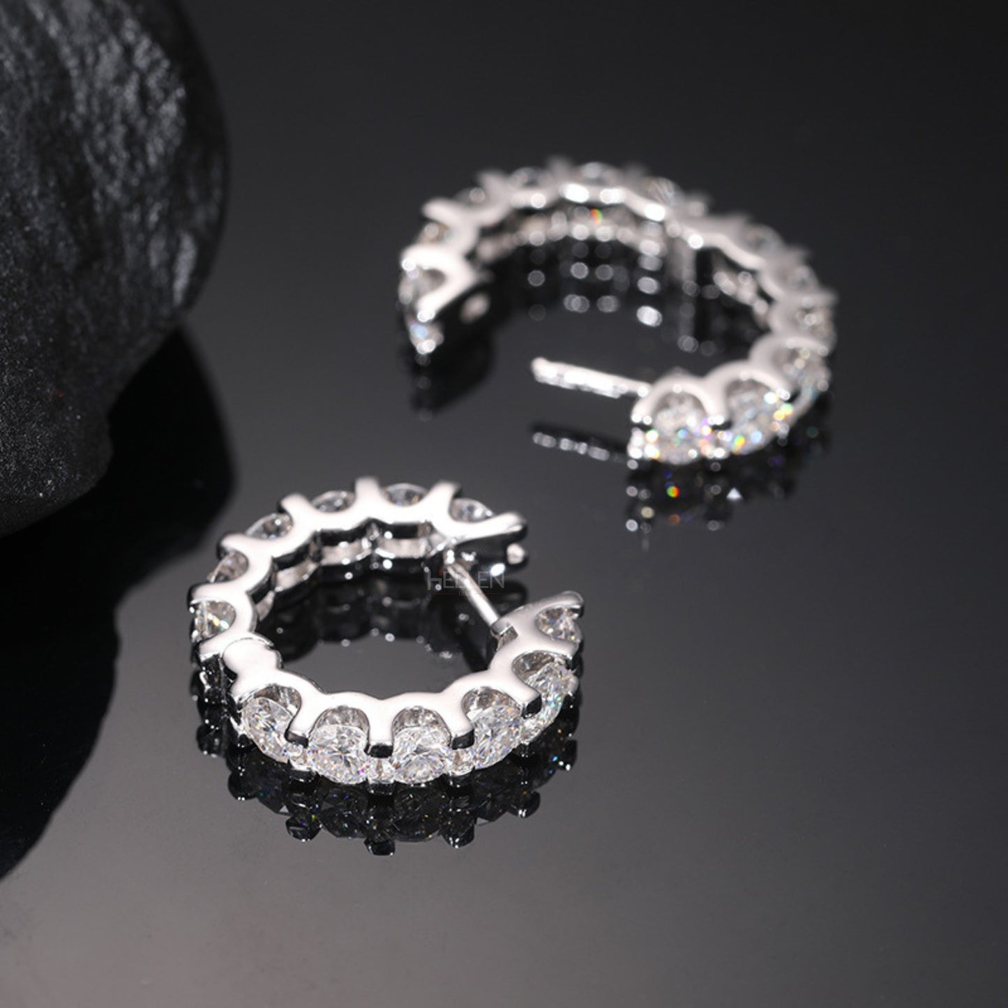Eternity Hoops Earrings With Round Cut Moissanite for Men's