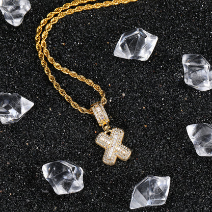 Alphabet Initial Pendant With Round And Baguette Moissanite