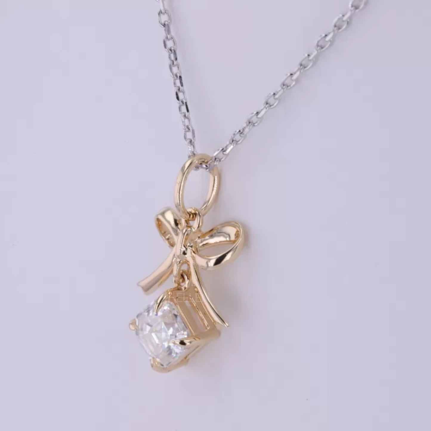 Christmas Bow Asscher Moissanite Solitaire Pendent Necklace