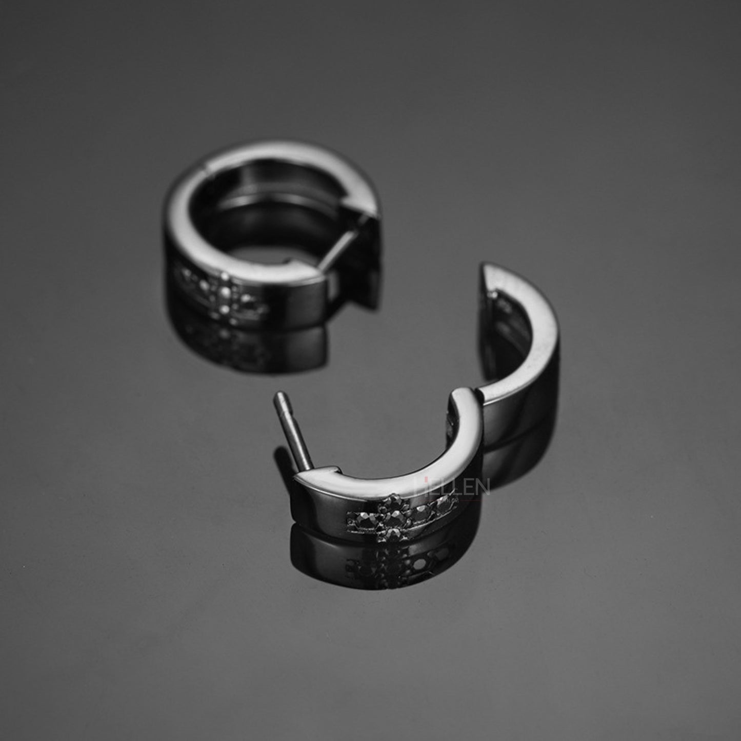 Men's Black Hoops With Cross Black Round Moissanite
