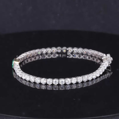 Trendy Round Cut Moissanite & Emerald Gemstone Tennis Bracelet