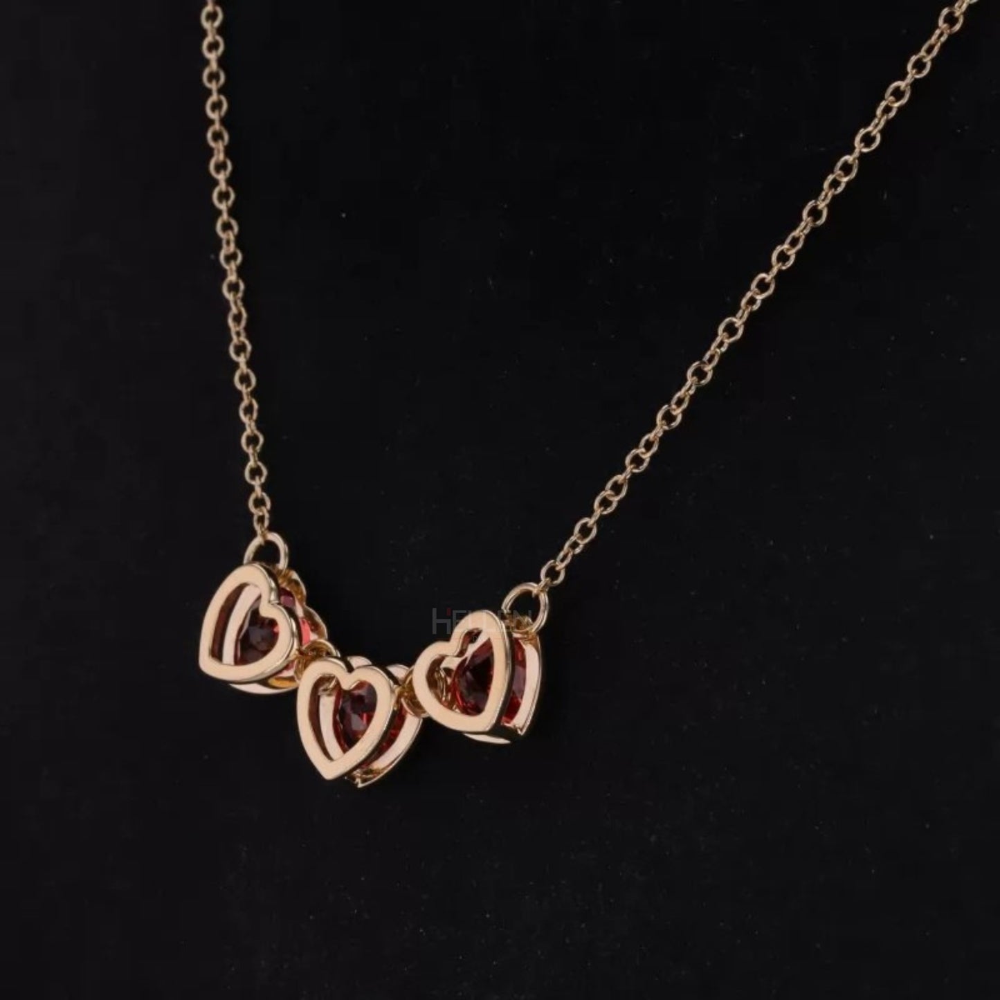 3 Stone Red Ruby Gemstone Linking Necklace