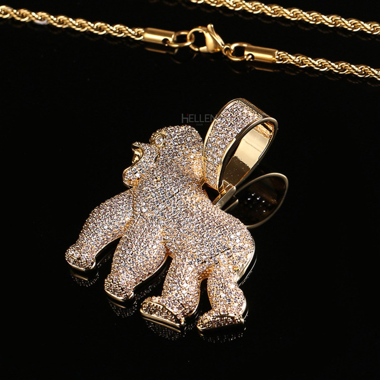 Roaring King Gorilla Ice Out Pendant Necklace For Men's