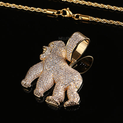 Roaring King Gorilla Ice Out Pendant Necklace For Men's