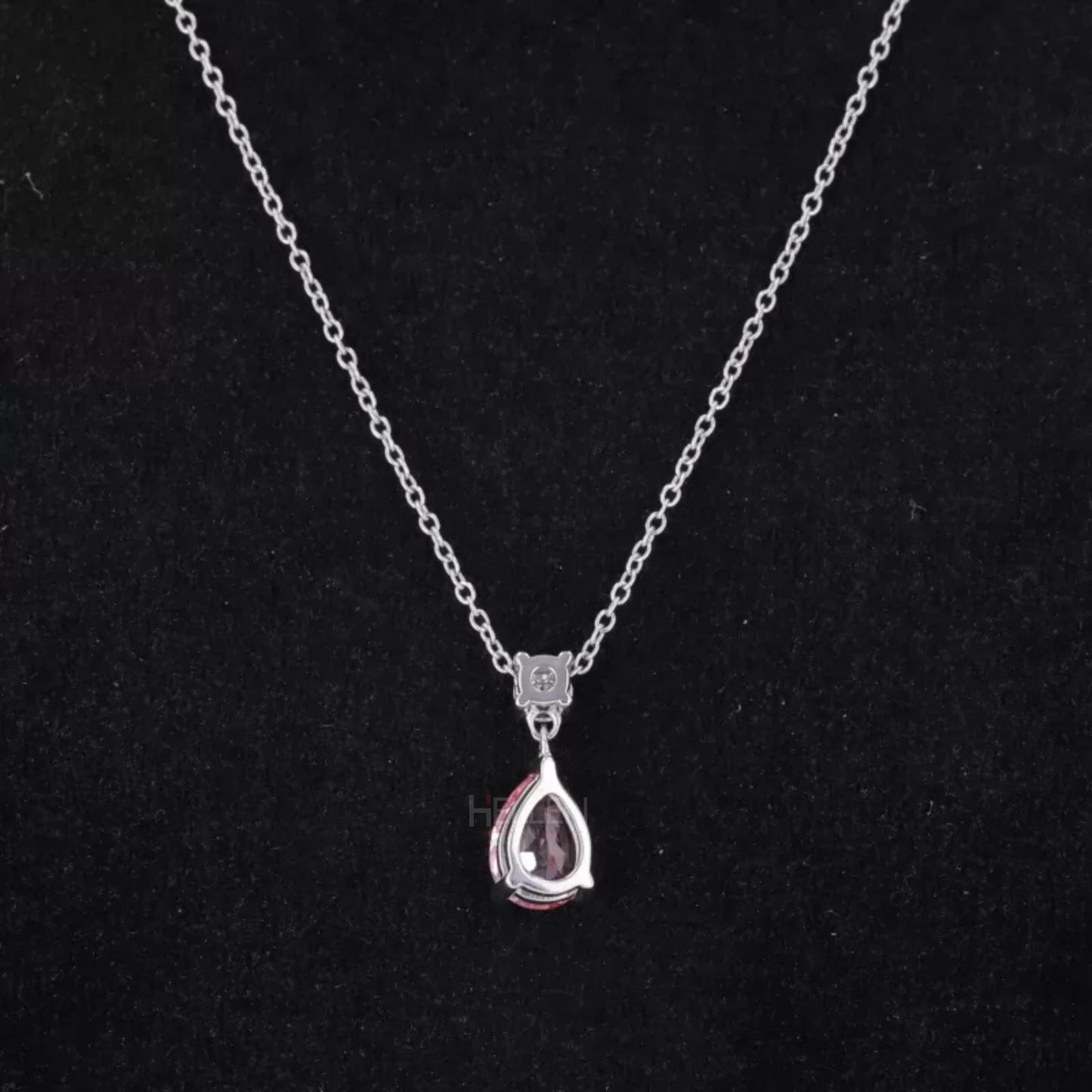 Fancy Pink Pear Cut Drop Gemstone And Round Moissanite Necklace