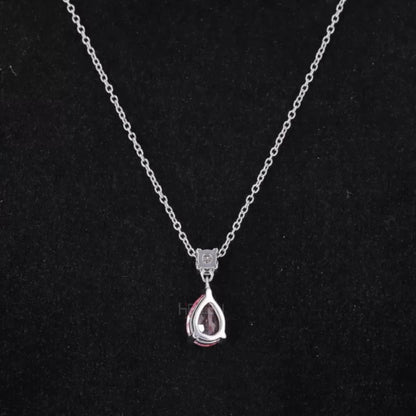 Fancy Pink Pear Cut Drop Gemstone And Round Moissanite Necklace