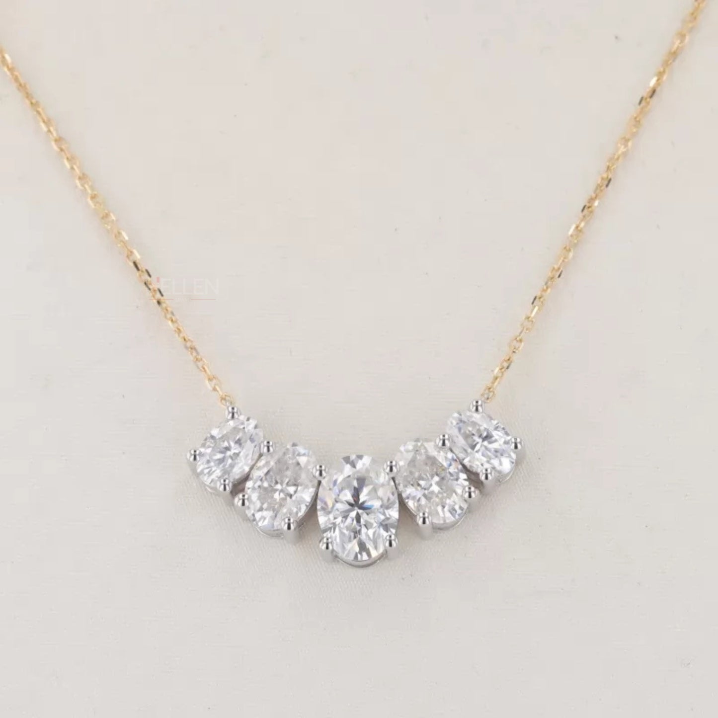 5 Stone Oval Moissanite Smiley Necklace for Everyday