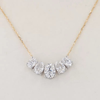 5 Stone Oval Moissanite Smiley Necklace for Everyday