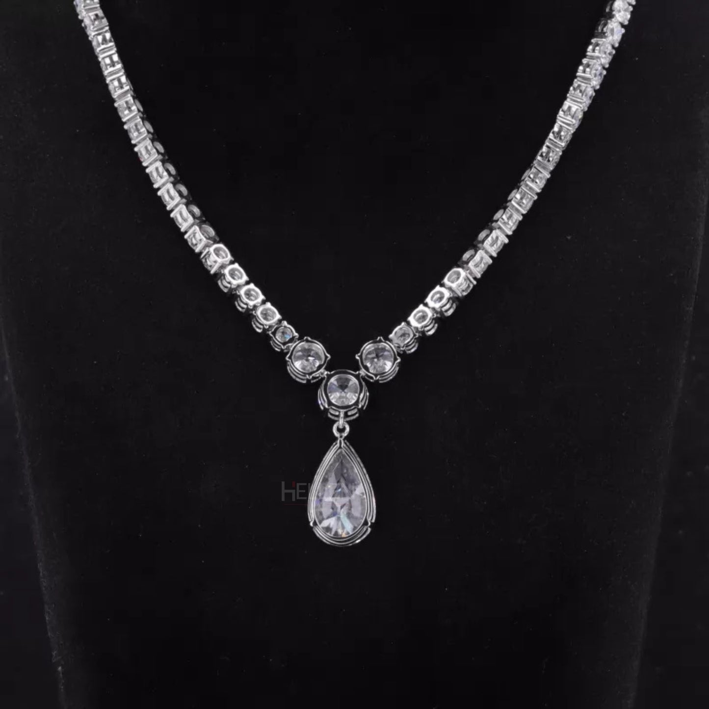 Solitaire Pear & Round Cut Moissanite Bridal Necklace