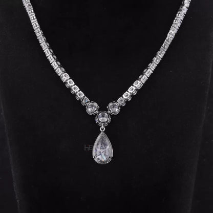 Solitaire Pear & Round Cut Moissanite Bridal Necklace