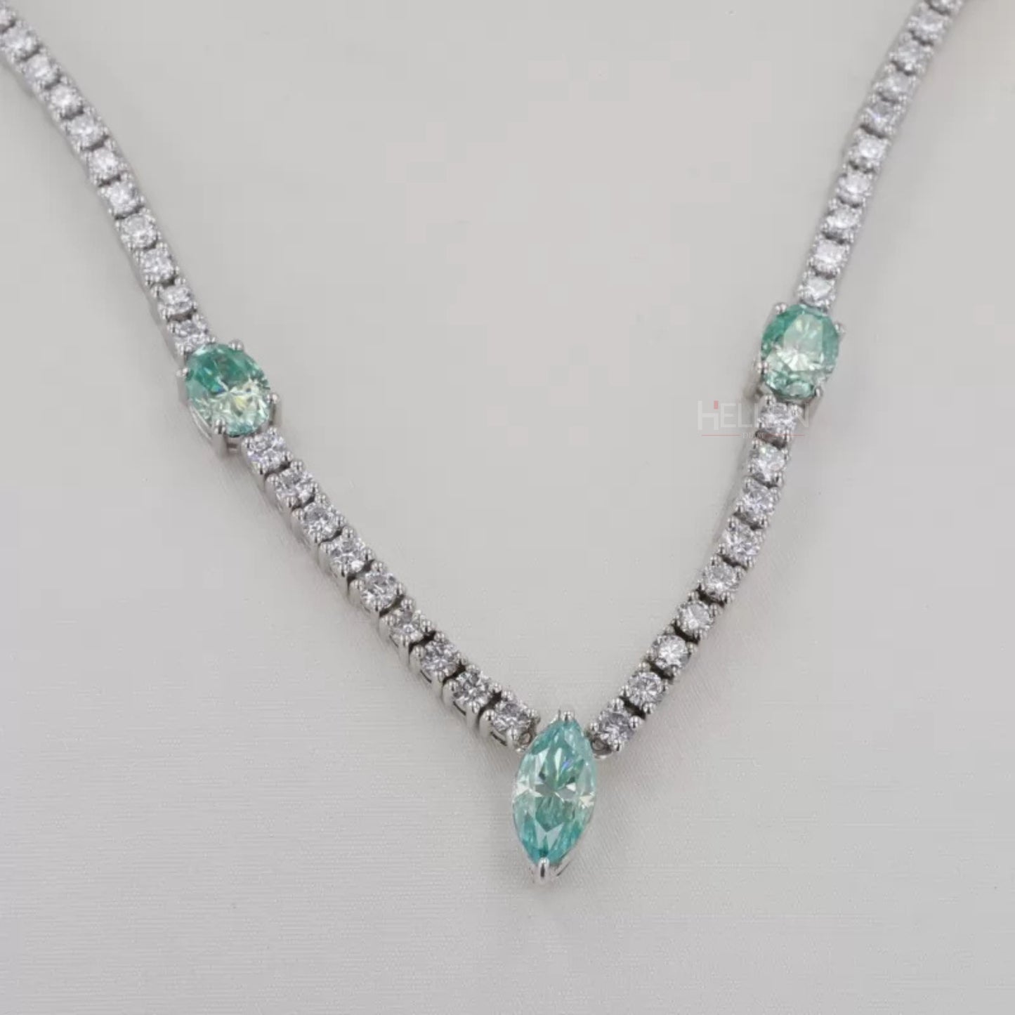 Oval, Marquis & Round Cut Blue-Green Moissanite Tennis Necklace
