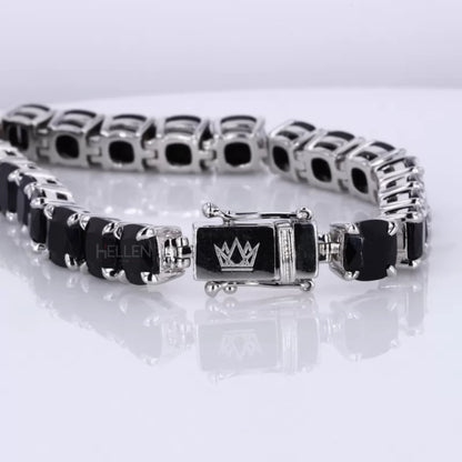Black Cushion Cut Moissanite 4 Prong Tennis Bracelet