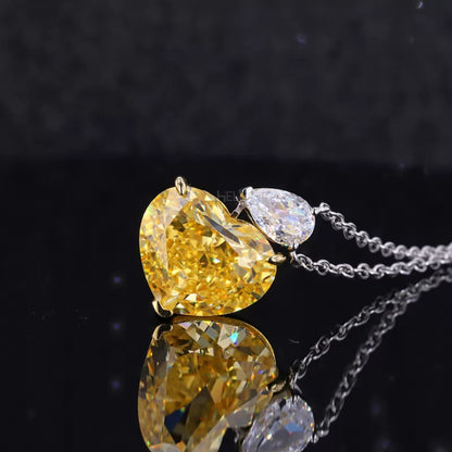 Dual Tone Pear Moissanite & Heart Cut Yellow Sapphire Necklace