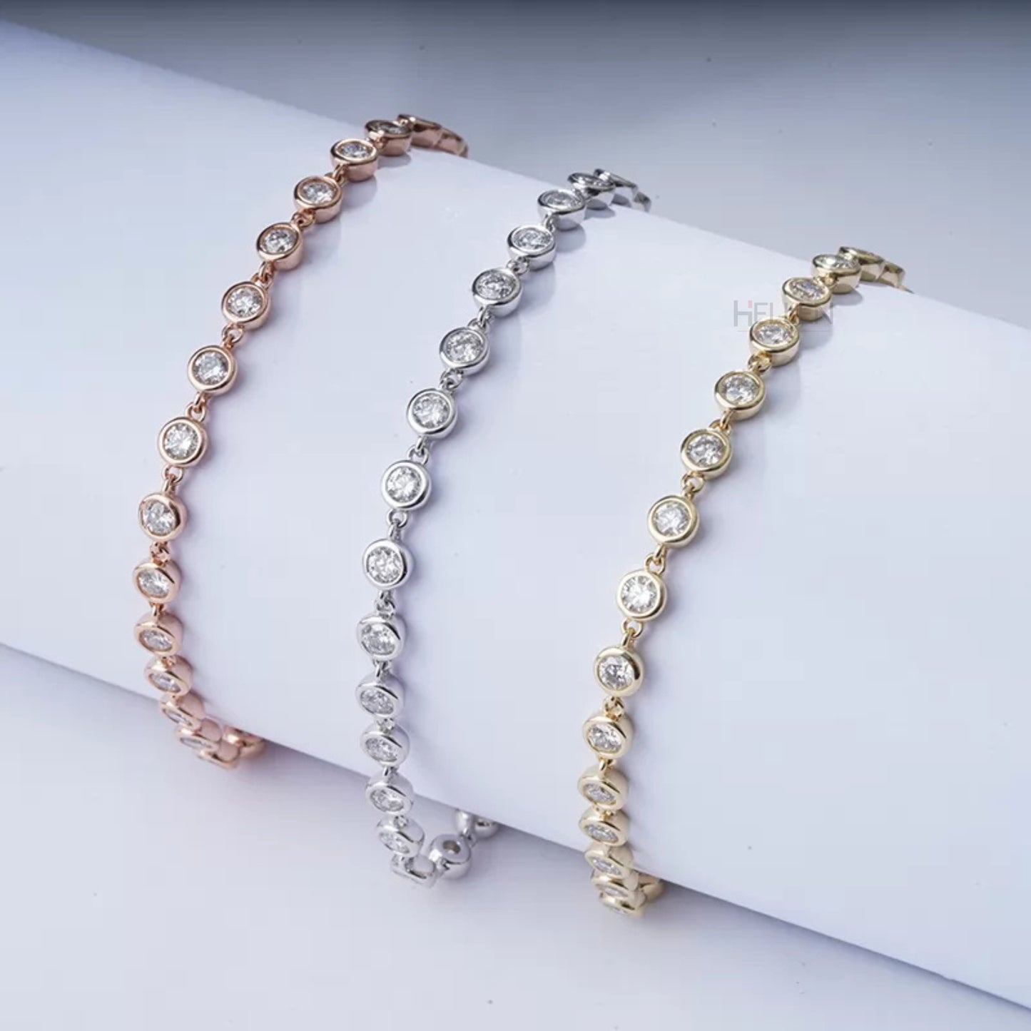 Round Cut Moissanite Bezel Setting Loose Linking Bracelet