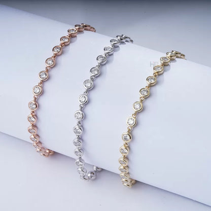 Round Cut Moissanite Bezel Setting Loose Linking Bracelet