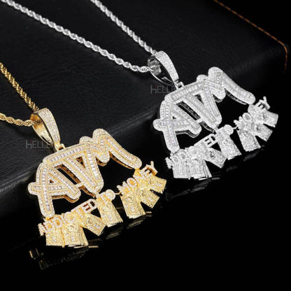 Custom ATM logo pendant iced with moissanite – bold personalized hip-hop pendant for statement style

