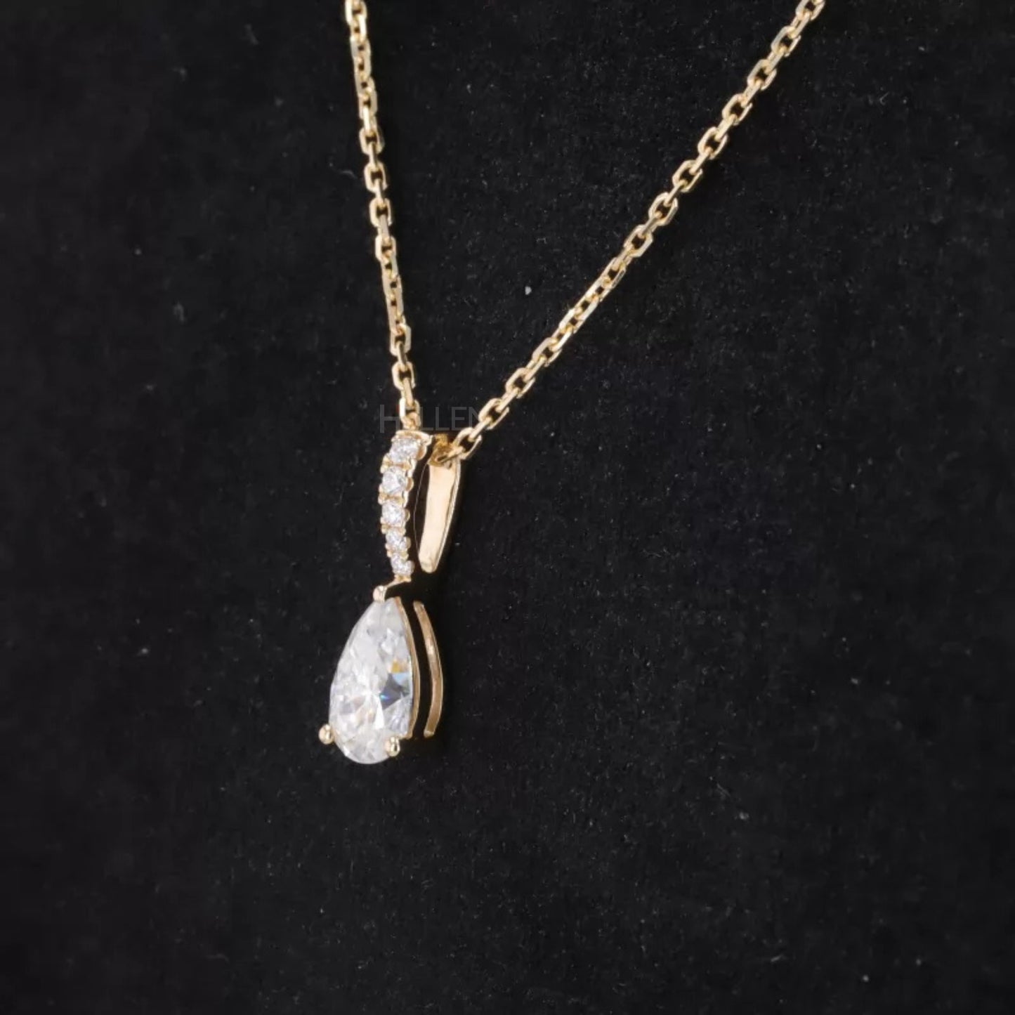 Fancy Pear Cut Drop Solitaire & Round Moissanite Necklace