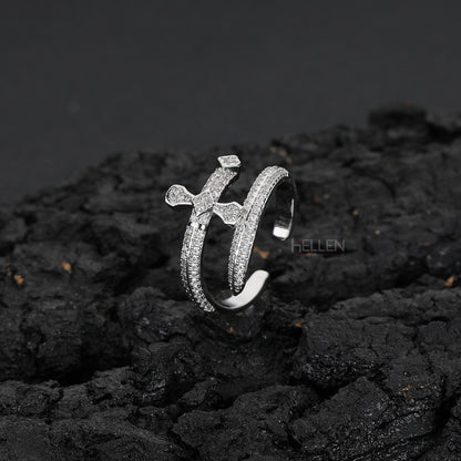 Dagger Iced Out Bling Open Back Sword Ring - VVS Moissanite