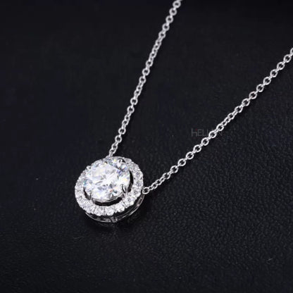 Everyday Round Cut Halo Moissanite Necklace