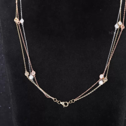 Round Cut Moissanite Bezel Setting Chain Necklace