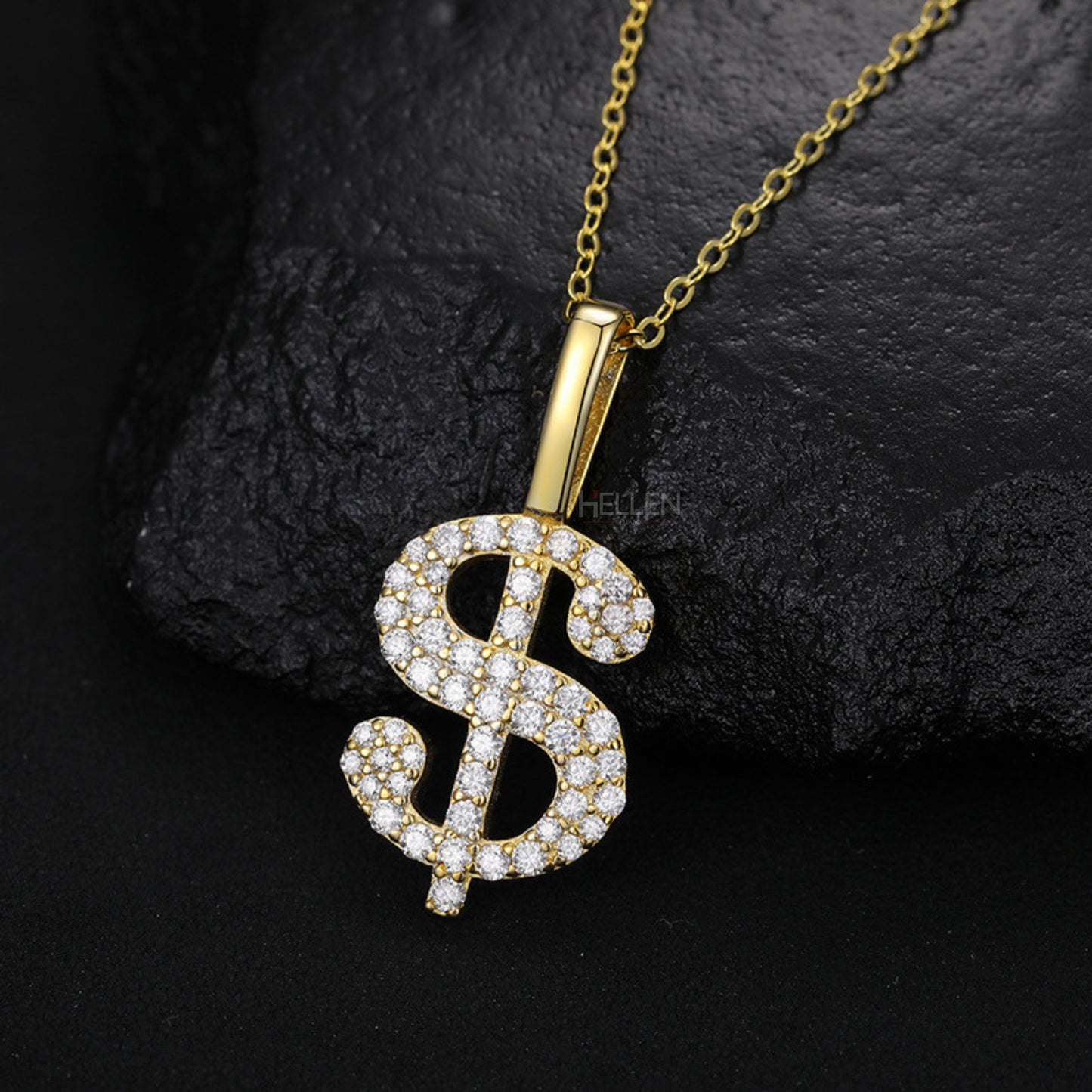 $ Dollar Sign  Hip-Hop Pendant Whit Round Cut Moissanite For Men's