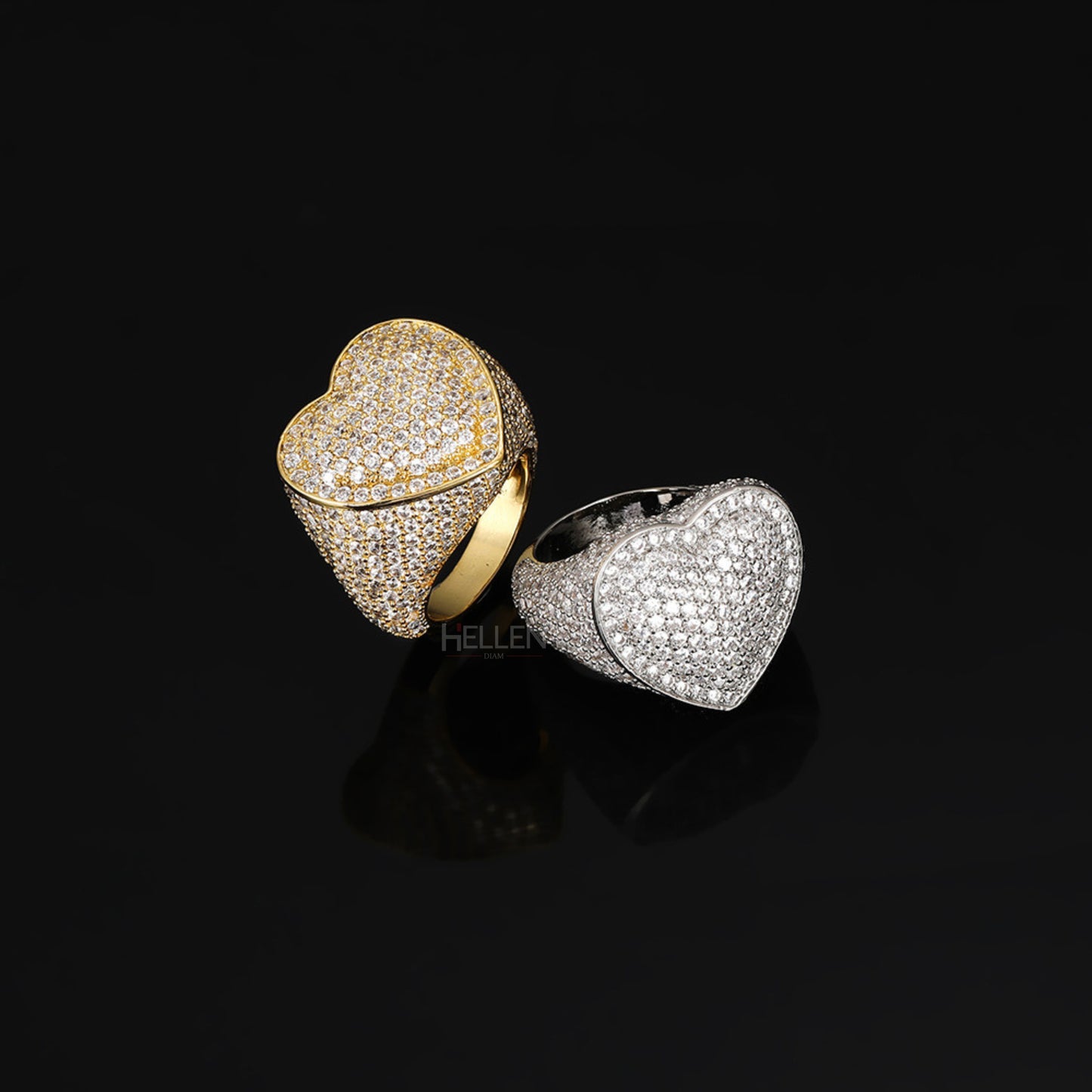 Heart-shaped men’s ring with round moissanite – iced-out bling with love and power appeal

