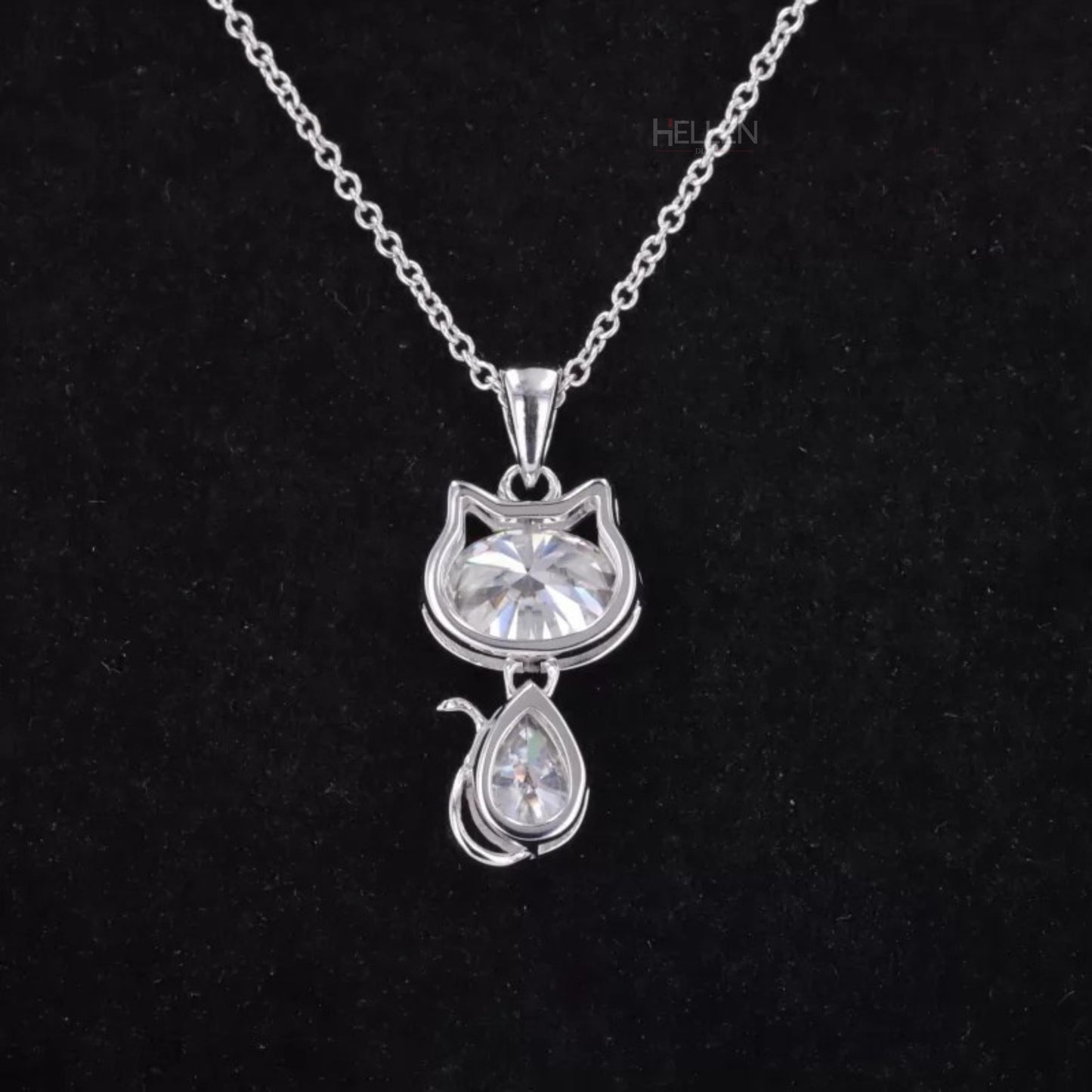 Pear And Oval Cut Moissanite Cat Look Animal Necklace