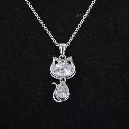 Pear And Oval Cut Moissanite Cat Look Animal Necklace