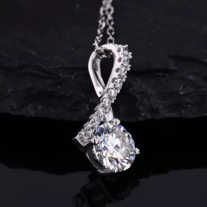 Round Cut Solitaire Twisted Hoop Moissanite Necklace