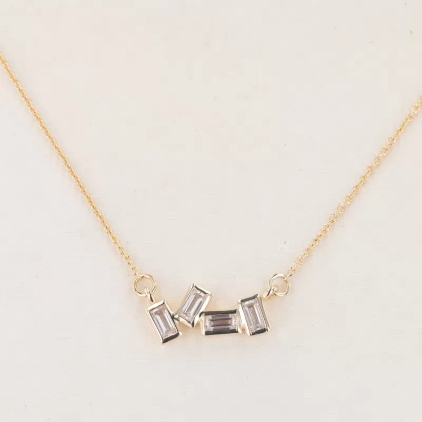 Emerald Cut Moissanite Un-even Setting Necklace