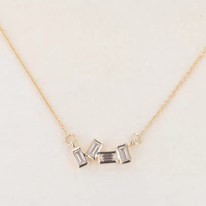 Emerald Cut Moissanite Un-even Setting Necklace