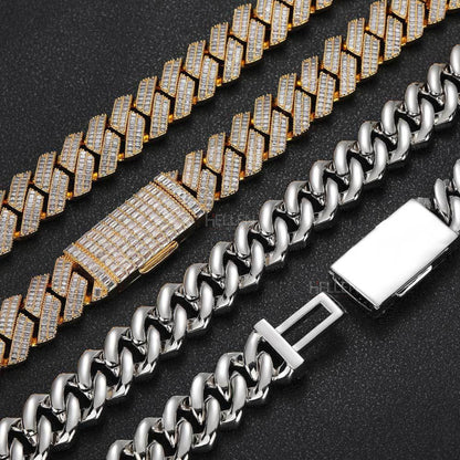 Bagutte Cut Moissanite 12MM Miami Cuban Chain With Big Lock For Men's