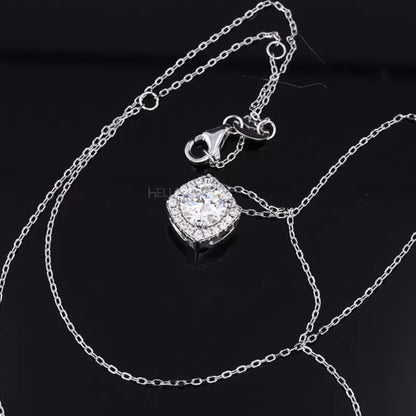 Halo Round Cut Moissanite Cushion Shape Necklace