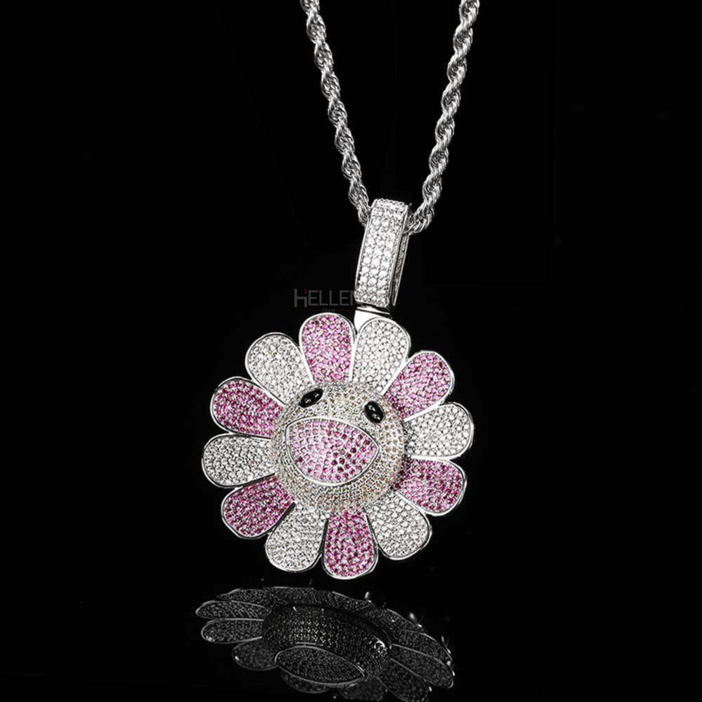 Blooming Spinning Sun Flower Pendant With Mixed Stones