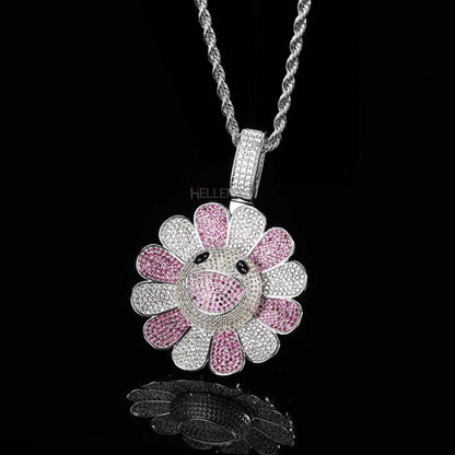 Blooming Spinning Sun Flower Pendant With Mixed Stones