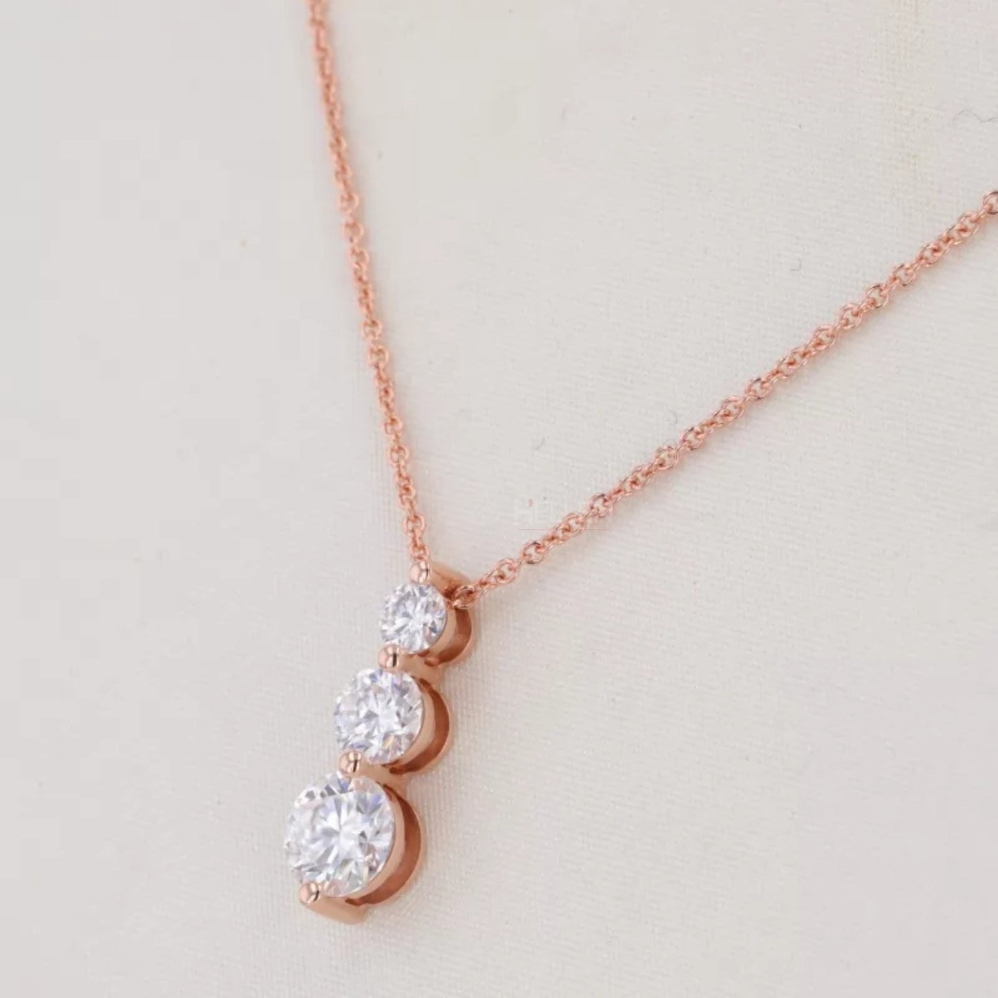 3 Stone Ascending Size Round Cut Moissanite Necklace