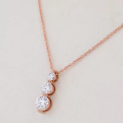 3 Stone Ascending Size Round Cut Moissanite Necklace