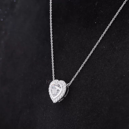 Heart Cut Solitaire Halo Moissanite Necklace For Bridesmaid