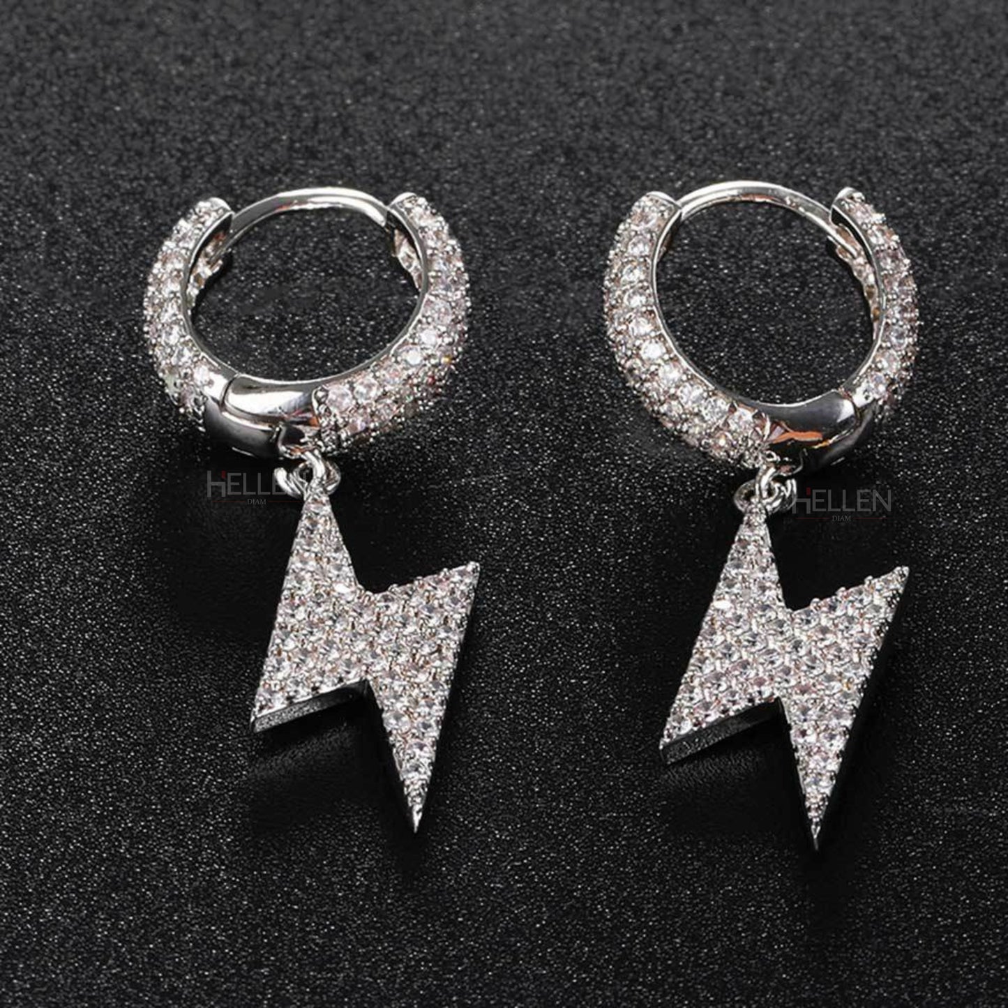 Flash Bolt Hanging Hoops Earrings With Moissanite