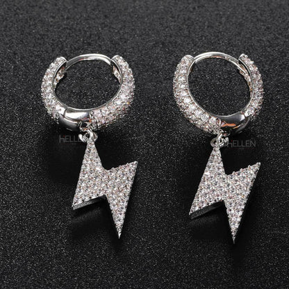 Flash Bolt Hanging Hoops Earrings With Moissanite